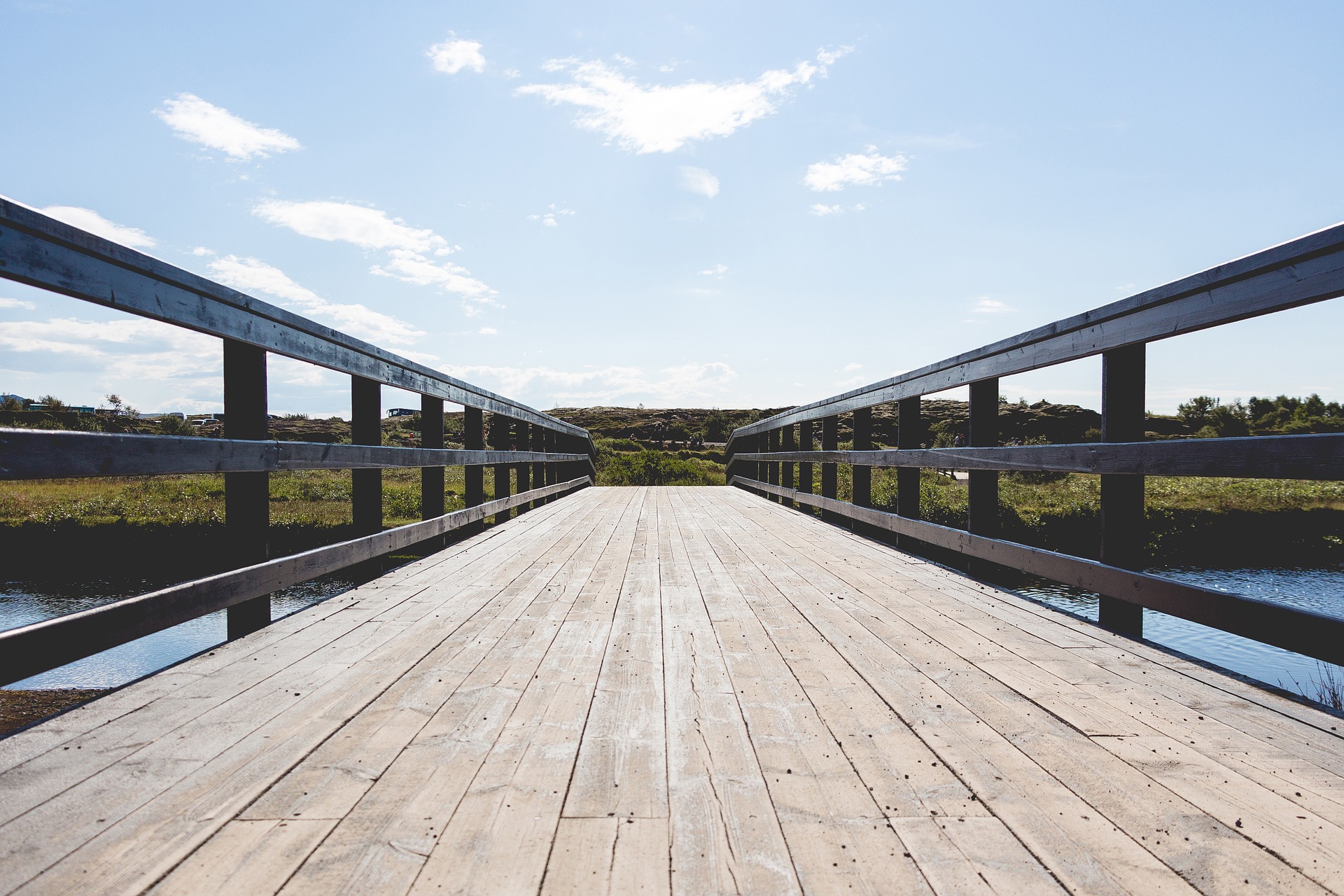 Wooden bridge across the river